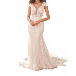 NEW LILLIAN WEST chantilly lace fit and flare gown with cap sleeves and low back